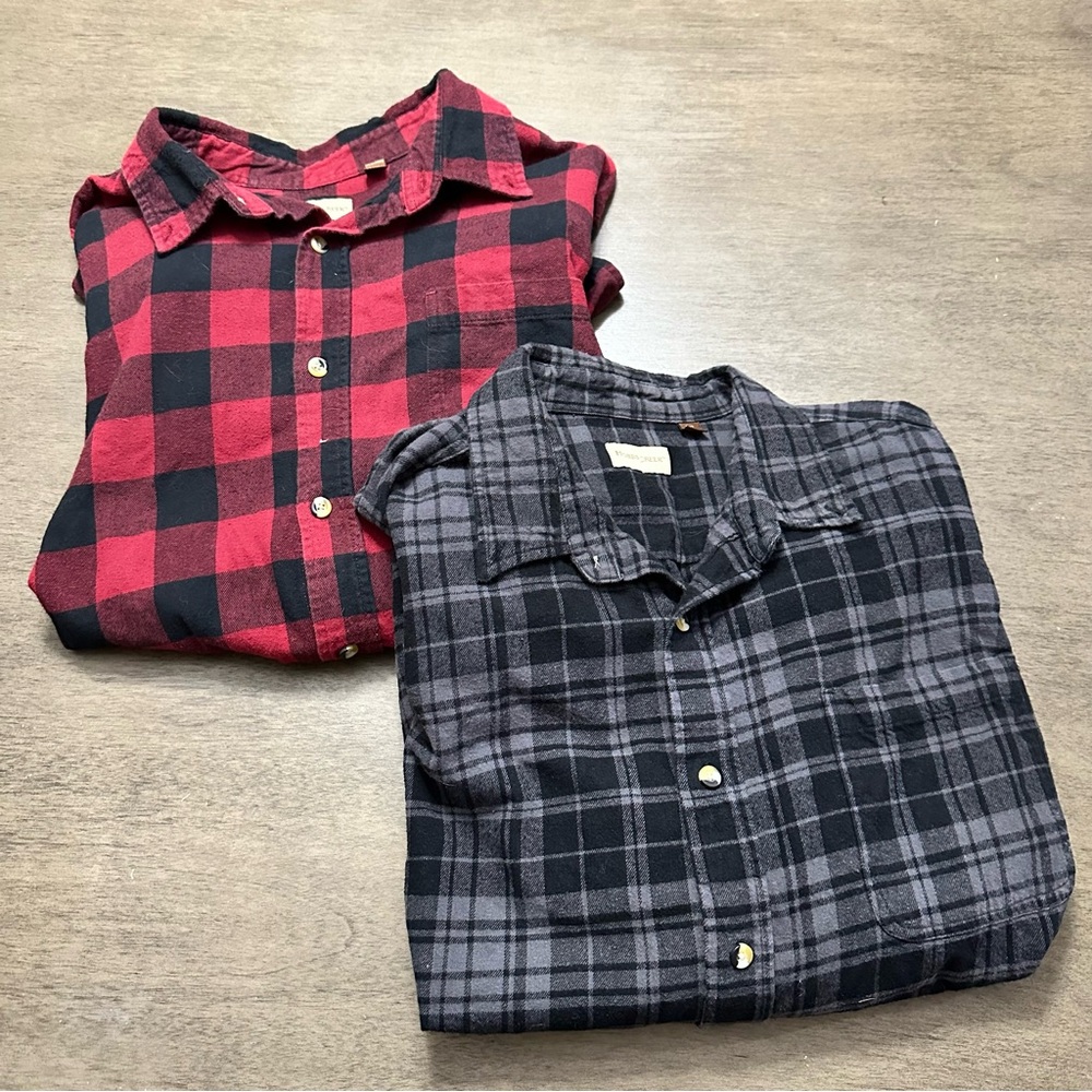Casual Red and Gray Plaid Button-Down Shirt